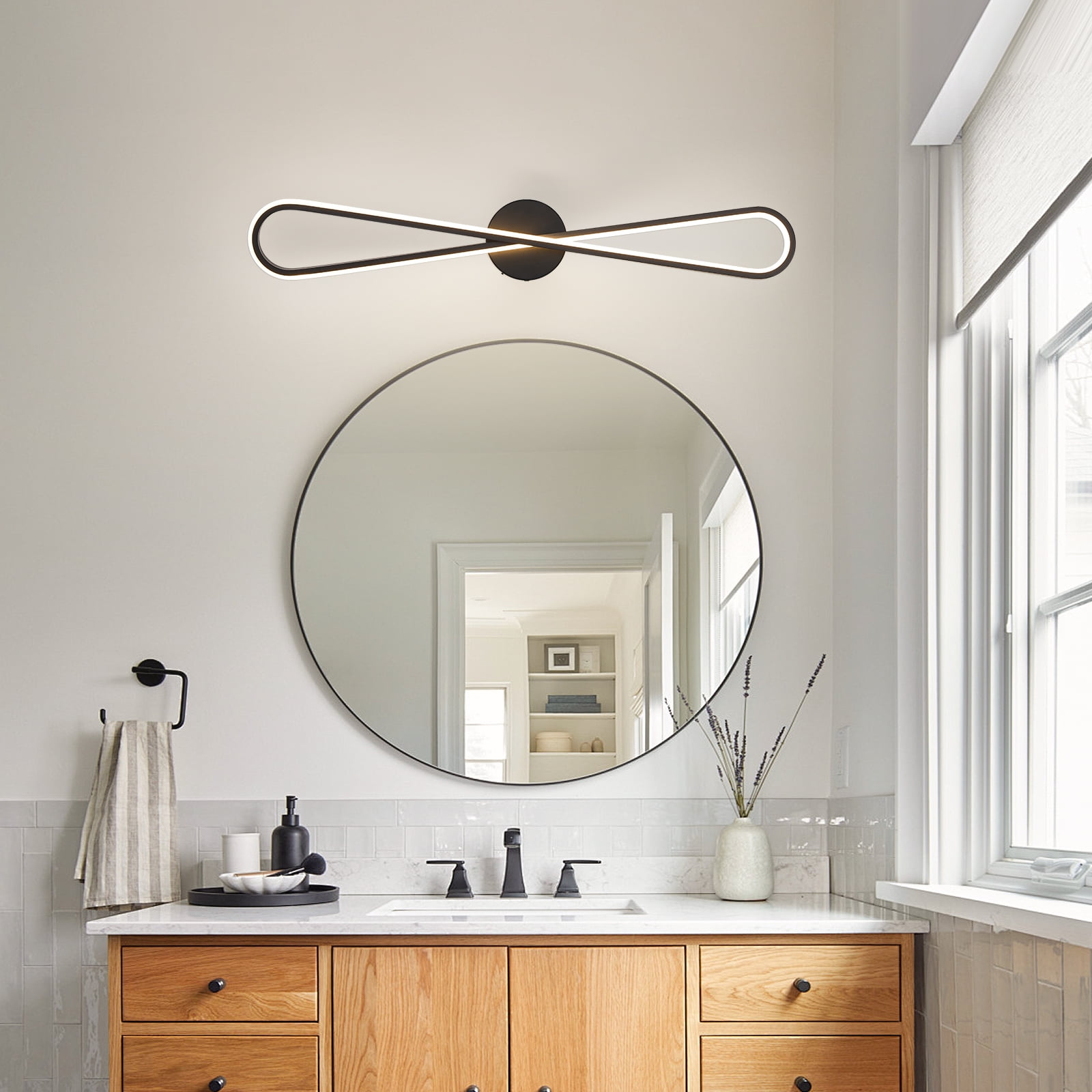 Black Vanity Light 31.5" Modern Led Wall Light for Bathroom 25W Hardwired Wall Mount Lamp Over Bathoom Vanity Mirror Dimmable Bathroom Lighting Fixture 5CCT(3000K-6000K)