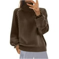 thumbnail image 3 of Cute Cozy Sweaters For Women Long Sleeved Loose Solid Color Knitted Coffee Crew Neck Winter Fashion Clothes 2025 S-XL, 3 of 7