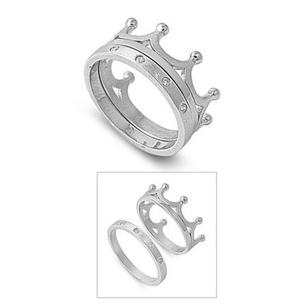 - Sterling Silver Women's Flawless Colorless Cubic Zirconia King Queen Princess Crown Ring (Sizes 5-10) (Ring Size 8)