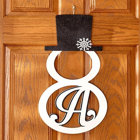 Holiday Door Decor Snowman Monogram Door Hanger Wall Art Holiday Christmas Winter Decor Letter A ()