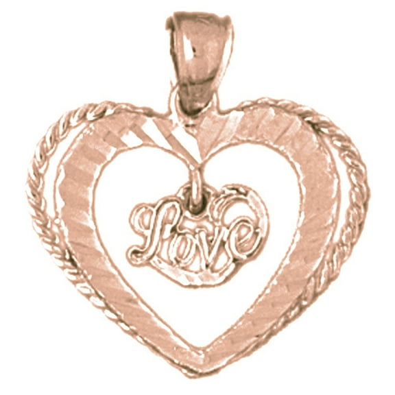 14K Rose Gold Love Heart Pendant - 21 mm