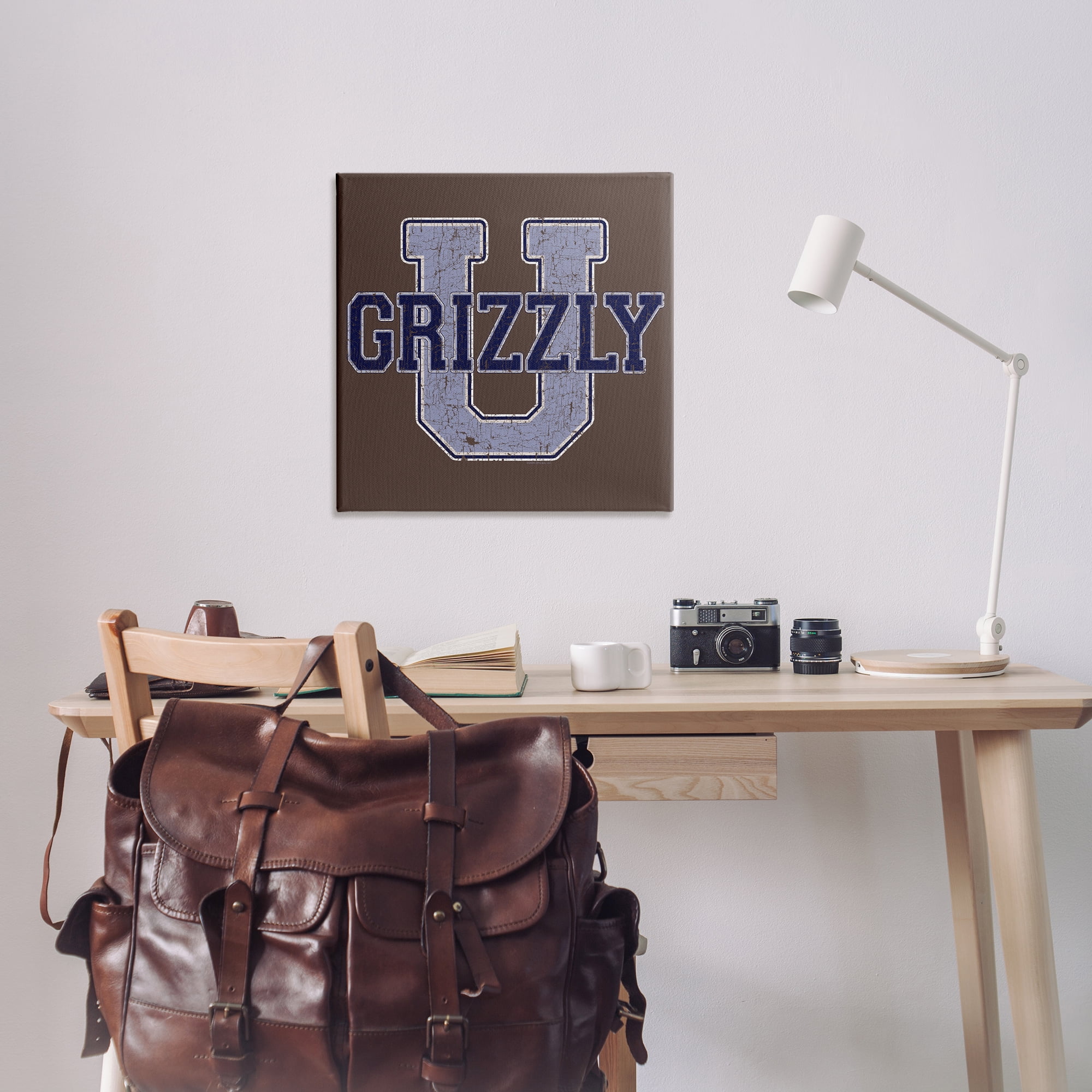 Stupell Industries Grizzly U College University Novelty & Humor Painting Wrapped Canvas Art Print Wall Art, 30 x 30