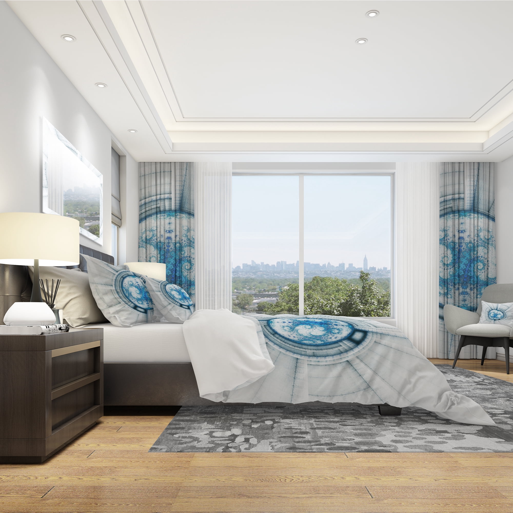 Designart 'Glowing Soft Blue Fractal Flower' Modern & Contemporary Duvet Cover Set