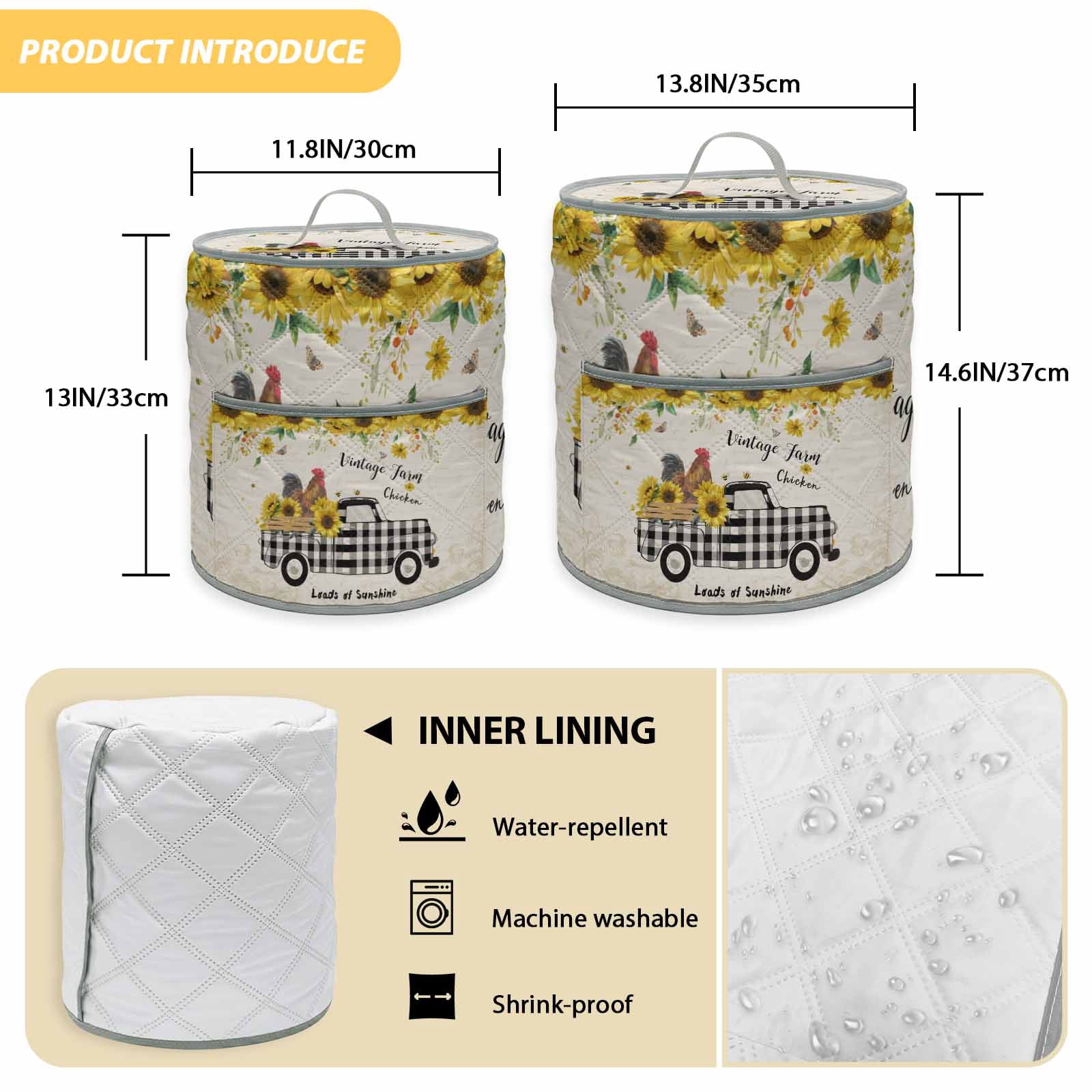 Chicken Truck Sunflower Rice Cooker Cover 6 Quart Vintage Farm Loads of Sunshine Pressure Cooker Cover Appliance Protector Dust Case with Pocket and Handle for Kitchen