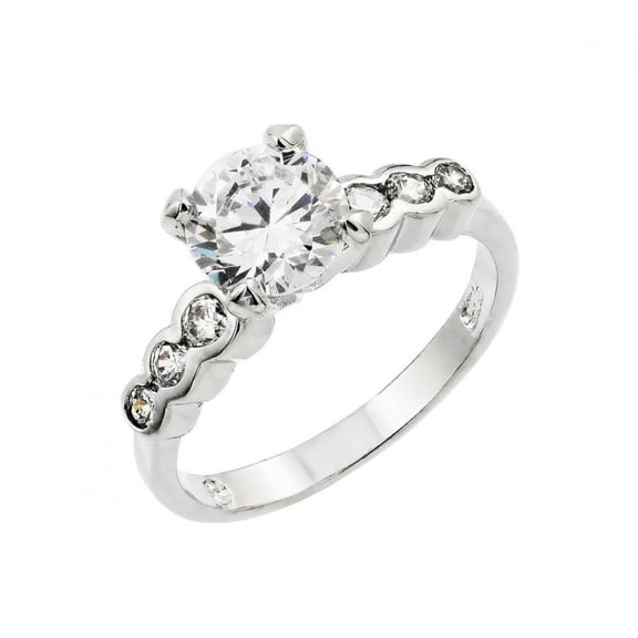 Rhodium Plated Sterling Silver 925 Clear Round Center Bridal Ring White Cubic Zirconia Female Size 5