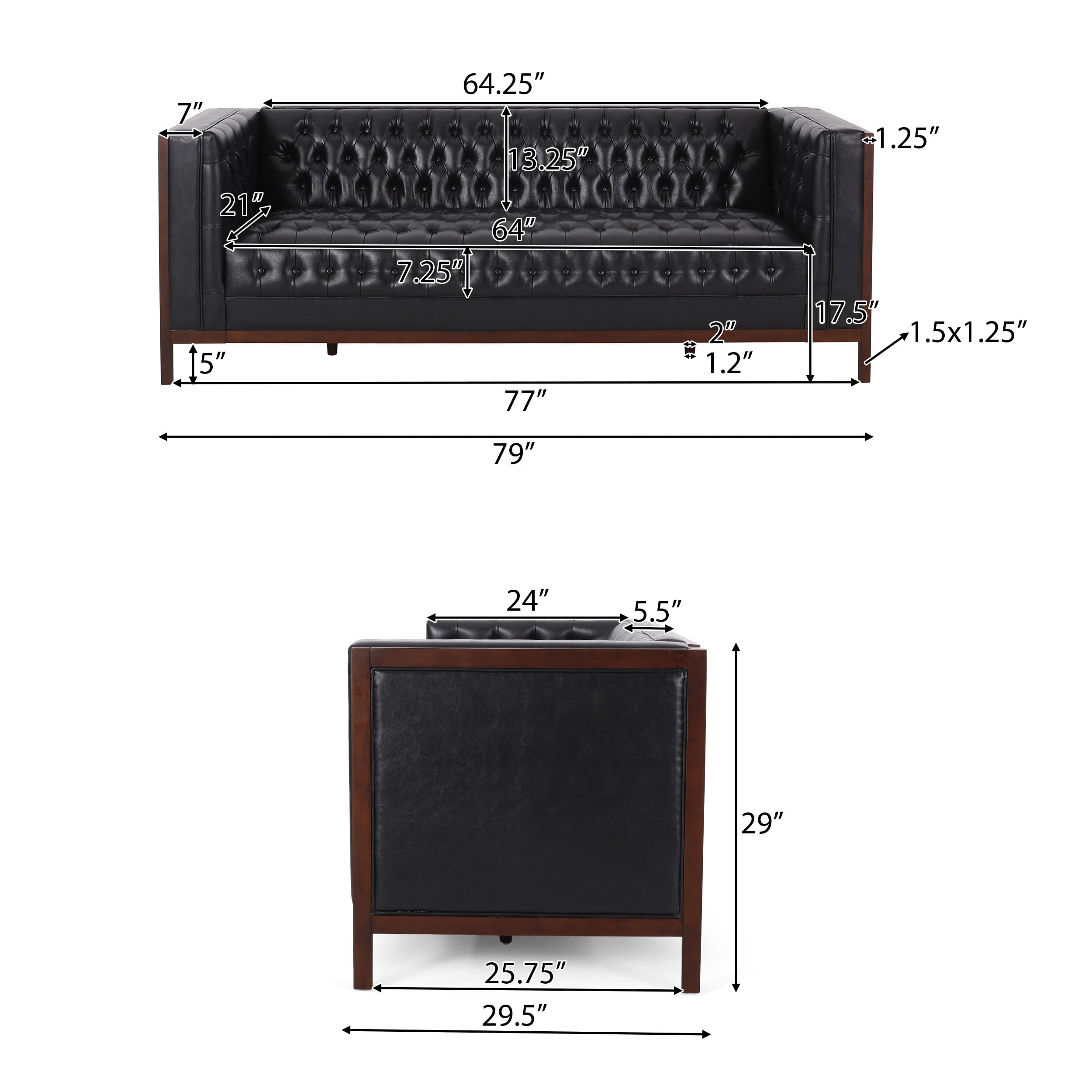 Noble House Tamarisk Sofa, Midnight Black and Espresso Faux Leather