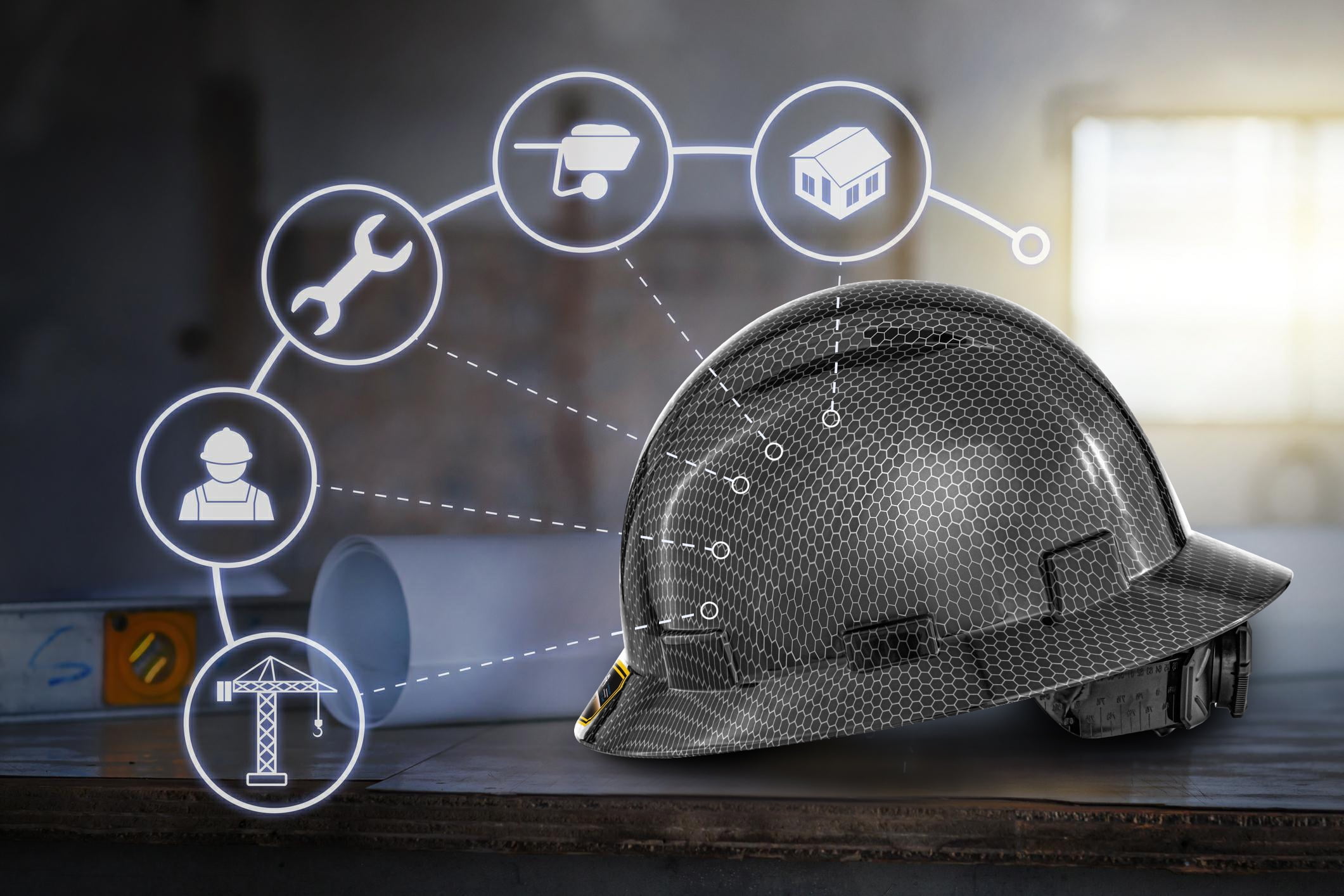 ProtectX Premium Full Brim Hard Hat, Cascos De Construccion for Safety, 6-point Adjustable Ratchet Suspension, Black Honeycomb, OSHA/ANSI Compliant