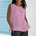 thumbnail image 2 of Jxximdong Tank Top for Women Linen Shirts Solid Color Sleeve Tops Summer Casual Loose Round Neck Work Blouses Ladies Basic Tunic Tops, 2 of 9