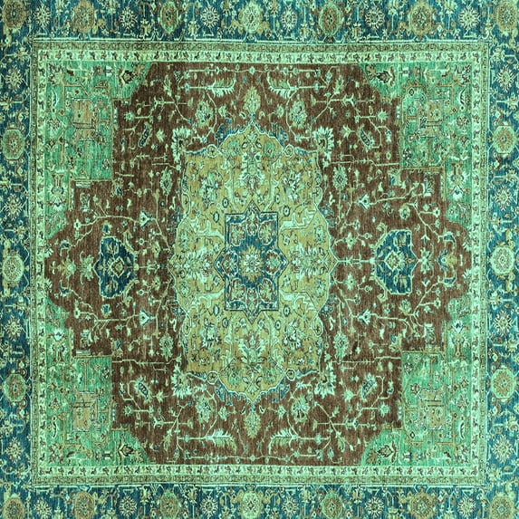 Ahgly Company Indoor Square Persian Turquoise Blue Traditional Area Rugs, 6' Square