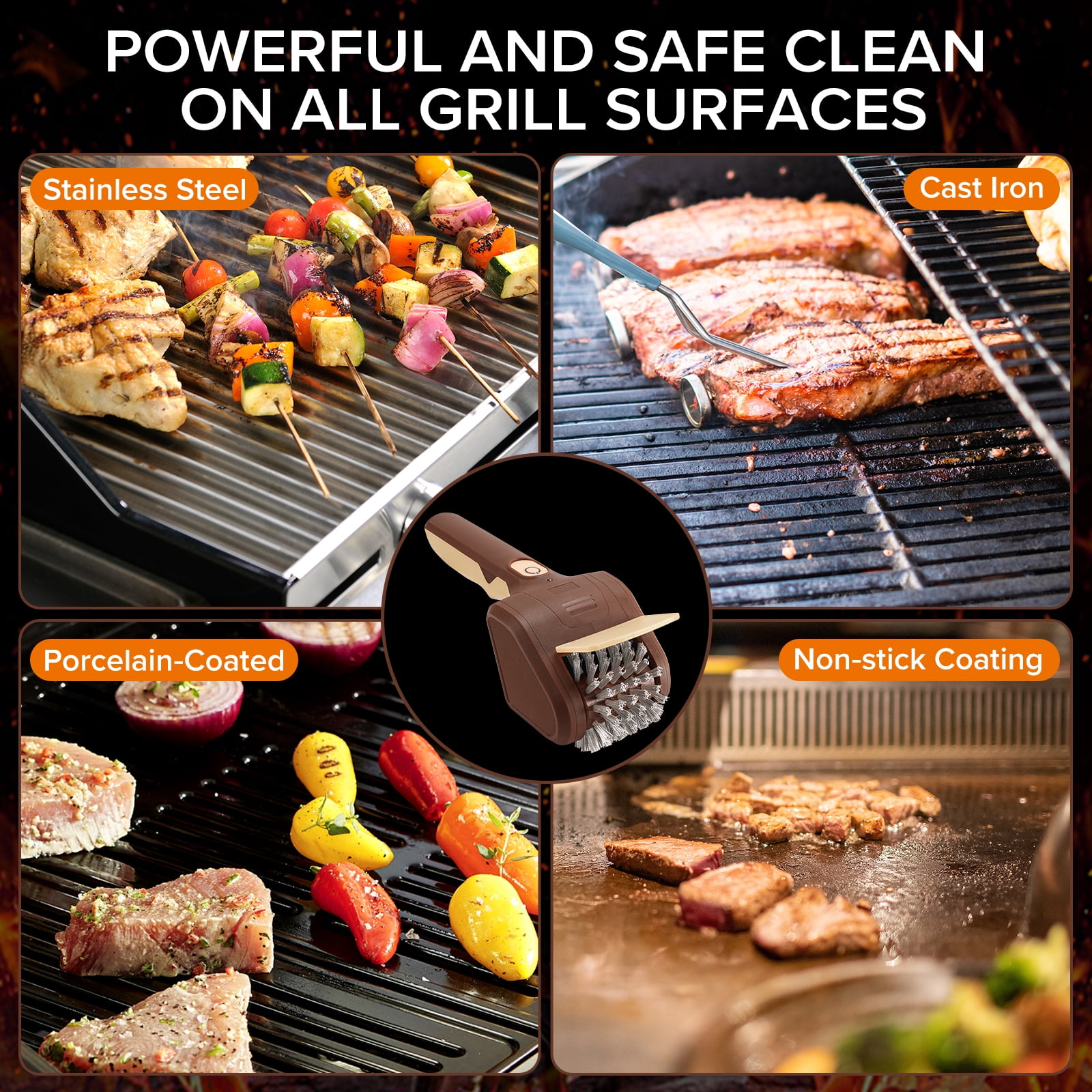 Rechargeable Metal Grill Electric Cleaning Brush, Boxed, Brown and Beige