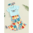 thumbnail image 3 of Suealasg Toddler Baby Girls Western Outfits Clothes 6M 1T 2T 3T 4T Short Sleeve Cow Horse Print T-Shirt+Flare Pants +Headbands 3Pcs Casual Summer Clothing for Kids Girls, 3 of 7