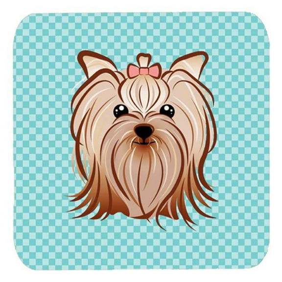 3.5 x 3.5 In. Checkerboard Blue Yorkie Yorkishire Terrier Foam Coasters, Set Of 4