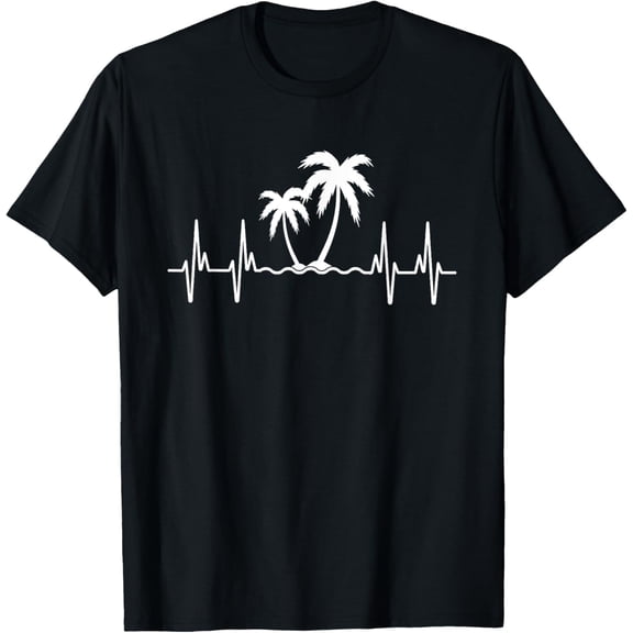 t-shirt Palm Tree Heartbeat Tropical Summer Beach Vacay T-Shirt mens,black,women,funny,journey,Crew Neck, Short Sleeve,printing