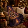thumbnail image 3 of Wolf Pair in Moonlit Forest with Golden Circle, Serene Wildlife Motif for Wolf Lovers, Housewarming Gift, Cozy Flannel Blanket for Cabin and Living Room, Rustic Home Decor, 3 of 9