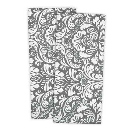 

Contemporary Home Living Set of 2 White and Gray Damask Rectangular Dishtowels 18 x 28
