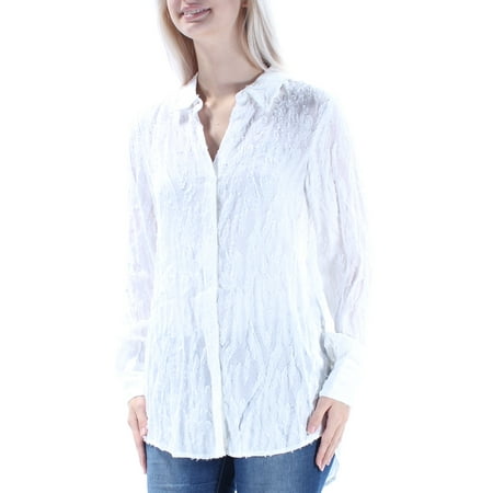 CATHERINE - CATHERINE Womens White Textured Cuffed Collared Button Up ...