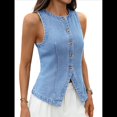 thumbnail image 2 of Chaleco Vaquero Elástico Sin Mangas para Mujer, con Botones y Cuello Redondo, Informal, Estilo Western para Verano Azul XL, 2 of 10