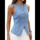 thumbnail image 2 of Chaleco Vaquero Elástico Sin Mangas para Mujer, con Botones y Cuello Redondo, Informal, Estilo Western para Verano Azul XL, 2 of 10