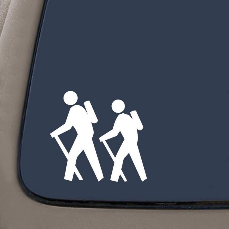 Couple Hiking Decal | 5.5-Inches Wide | White Vinyl Decal Sticker | Car