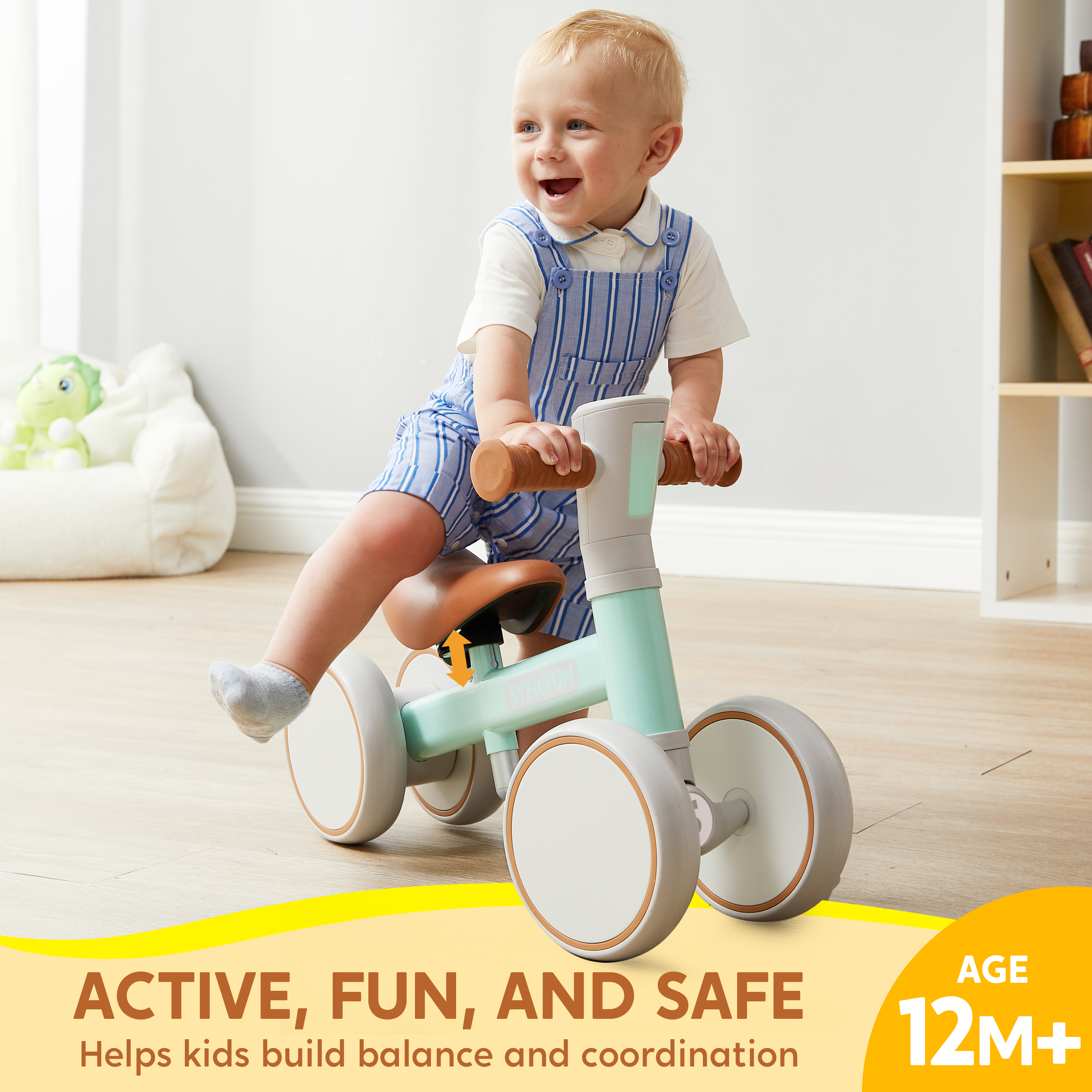 SYNCFUN 4-Wheel Baby Balance Bike with LED Lights, Blue photo 2