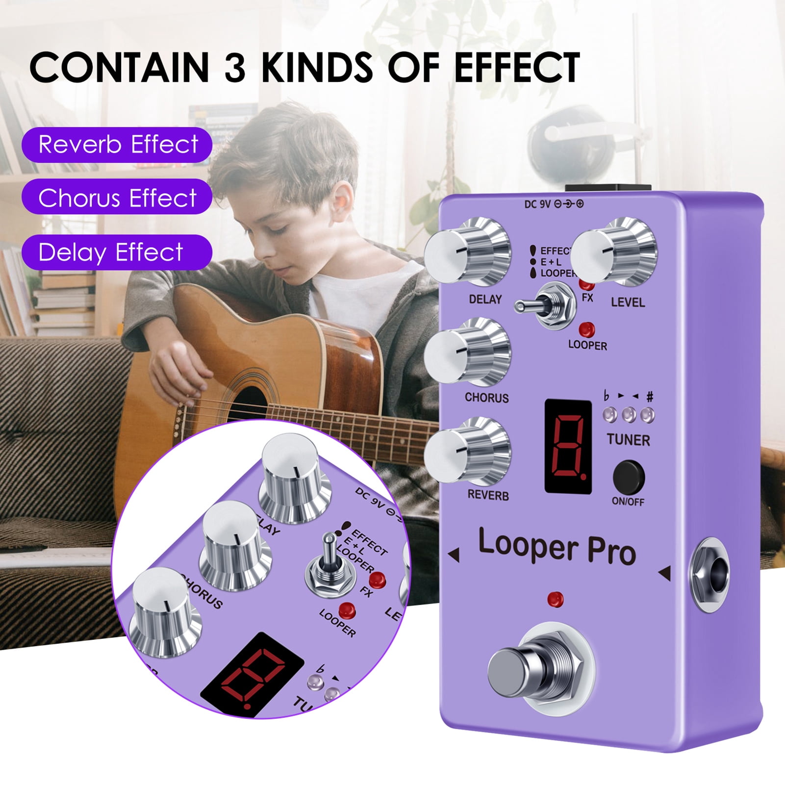Guitar Effector Guitar RE-05 Loop Guitar Effector Looper Tuner Mini Guitar Looper Effect Pedal Full Metal Shell with Reverb Chorus Delay Effects