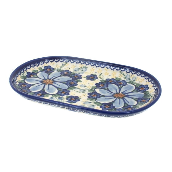 Blue Rose Polish Pottery Daisy Surprise Small Oval Dish