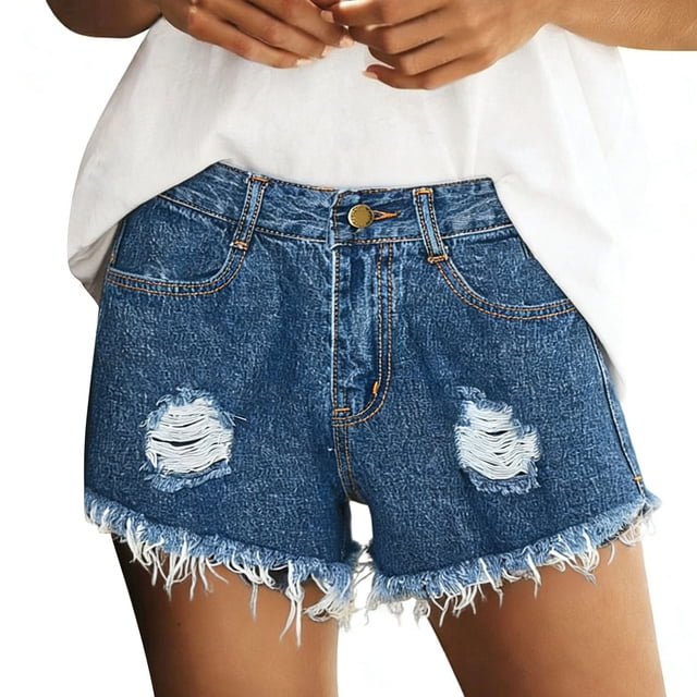 ZVNAΖH Women's Ripped Denim Cutoff Shorts, High Waist Frayed Hem Distressed Shorts with Plus Sizes for Summer Street Style, S-5XL