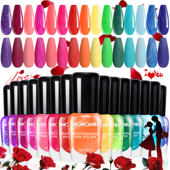 Morovan Nail Polish Set:15 Glitter Color 0.25oz Neon Regular Nail Polish Kit Finger Nail Set Gift for Women