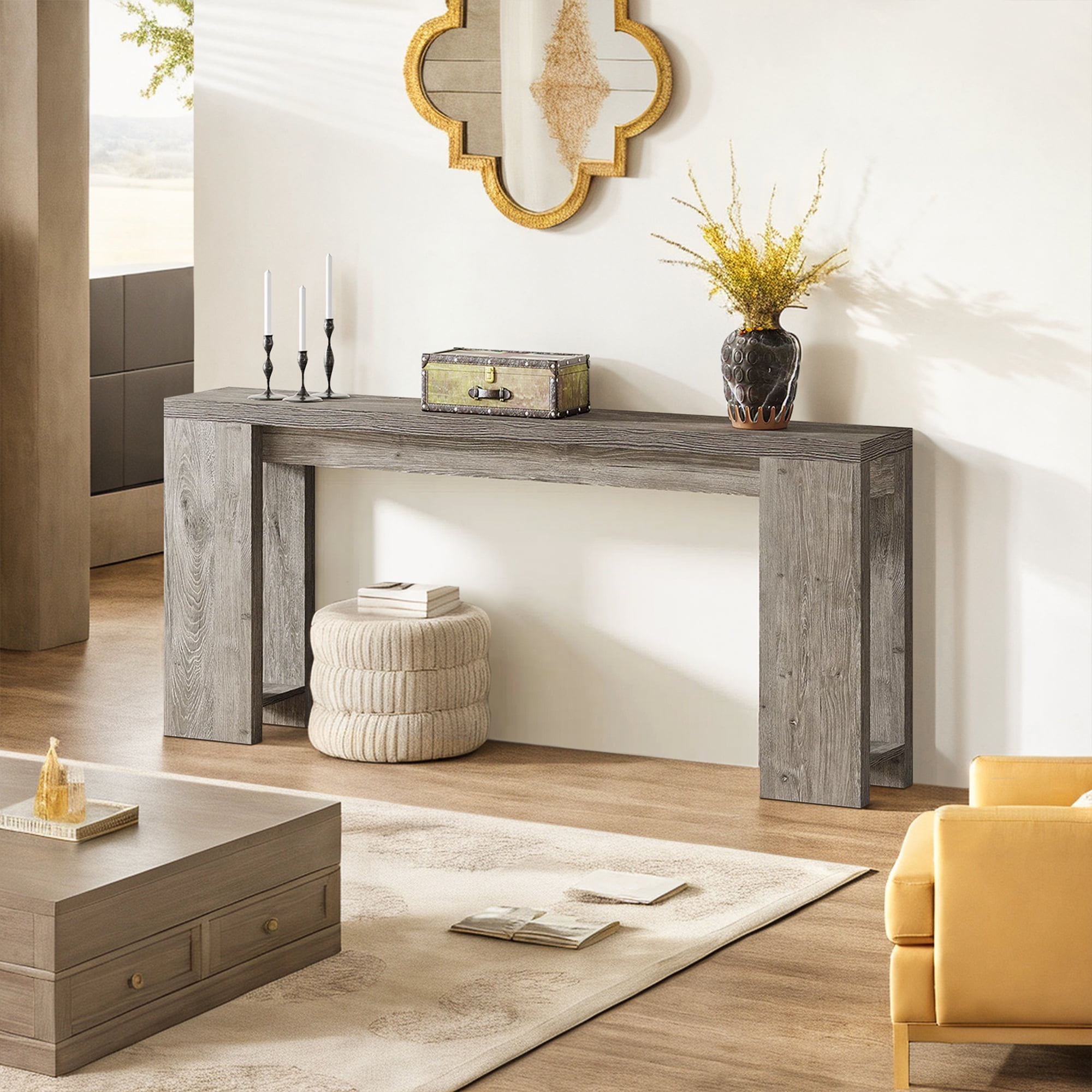 Demi Bonn 70.9" Wood Console Table, Farmhouse Sofa Table Entryway Table with Storage, Foyer Display Table, Gray