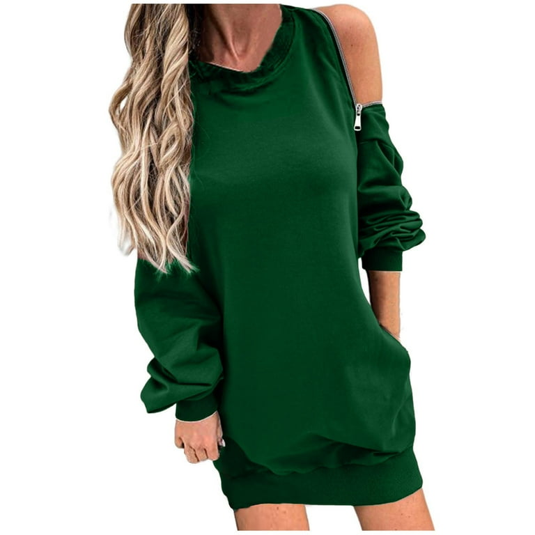 BSDJILFG Off the Shoulder Sweatshirt Dress for Women with Hood