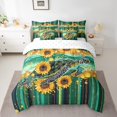 thumbnail image 2 of Sea Turtle King Comforter Set - 7 Pieces Bed in a Bag Green Marbling Sunflower King Bedding Comforter Sets,Ocean Nautical Sea Animal Comforter with Fitted Sheets,Flat Sheets,Pillowcases & Shams, 2 of 5