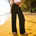 thumbnail image 2 of FRSASU Cotton Linen Pants Women Wide Leg Palazzo Summer Flowy Pants Beach Vacation Clothes Elastic Waist Travel Trousers with Pockets Army Green, 2 of 9