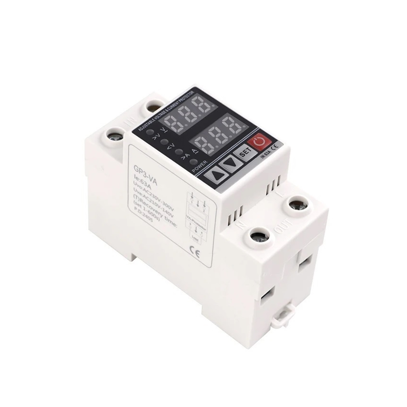 EJYWPSWD GP3-VA Din Rail Over Current Protector over Voltage under Voltage Protective Device 40A 63A Voltage Protector 220VAC