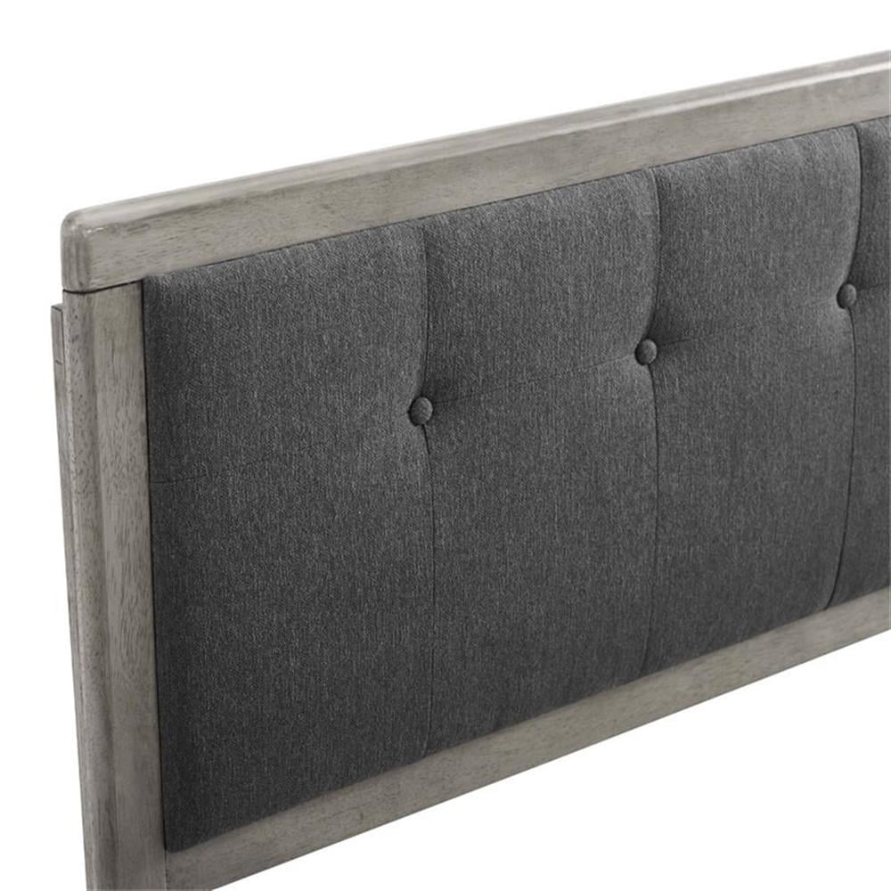 Pemberly Row Tufted Queen Fabric and Wood Headboard in Gray/Charcoal