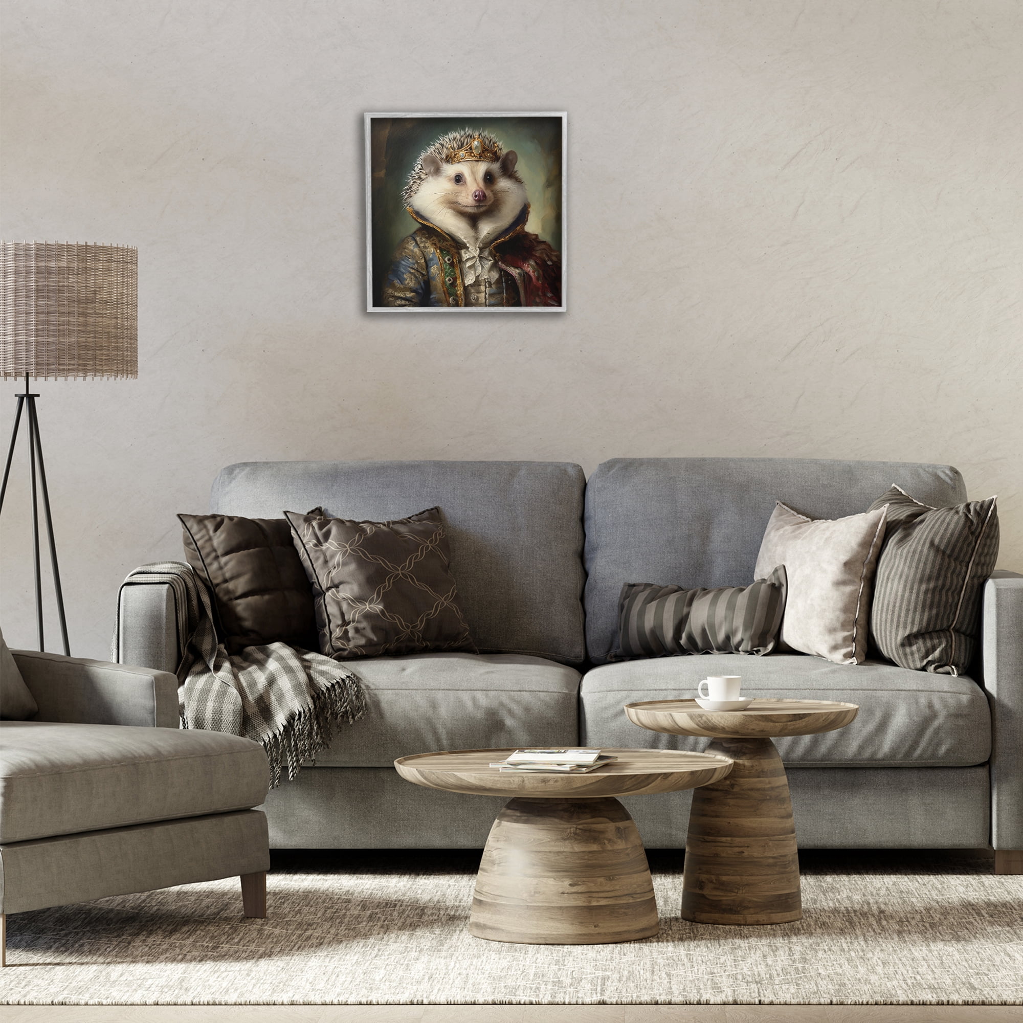Stupell Industries Hedgehog Regal Transformation Animals & Insects Painting Gray Framed Art Print Wall Art, 17 x 17