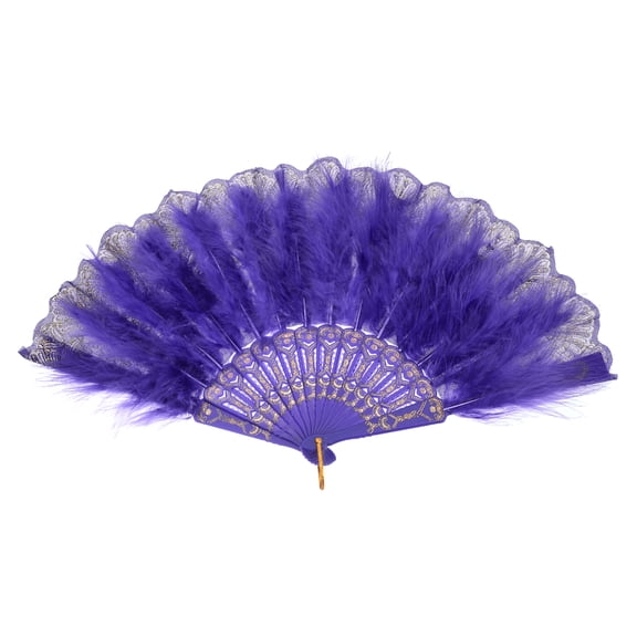 Uxcell Feather Hand Fan Purple Vintage Folding Fan  Feather Fan Handheld for Dancing Decoration