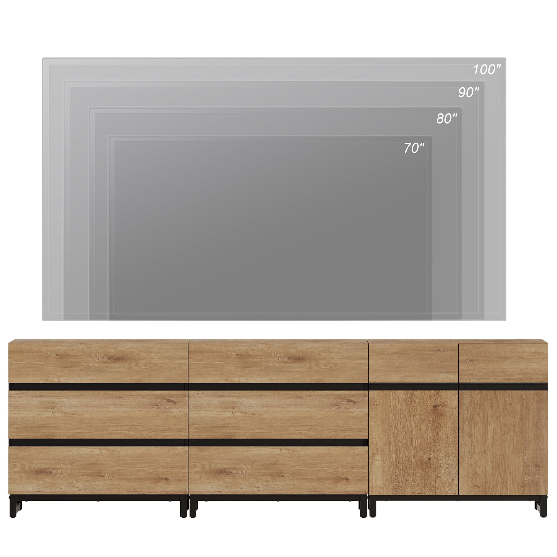 Modern TV Stand For Tvs Up To 100 Inch, 3-In-1 TV Console With Adjustable Shelves And 6 Drawers, Media Console For Living Room And Bedroom,Oak