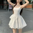 thumbnail image 4 of Women's Short Dresses White Under $10 Swing Summer Casual Solid Color Waist Strap Dress, 4 of 5
