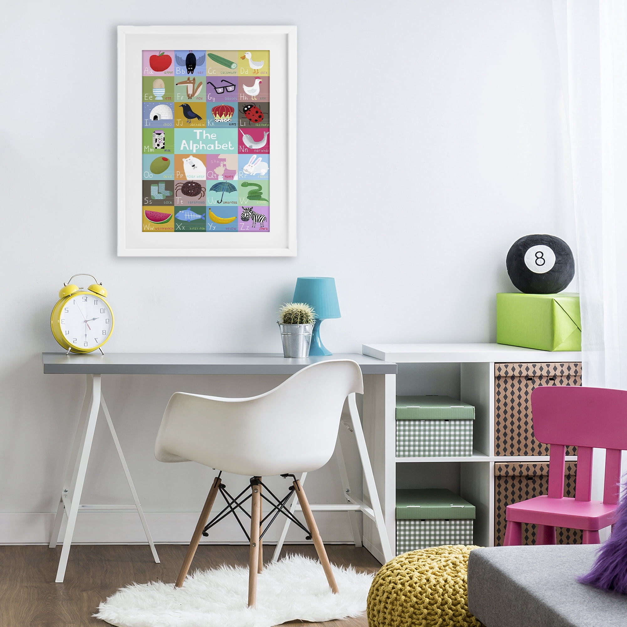 Stupell Industries First Words Alphabet White Framed Print Under Glass, design by Carla Daly