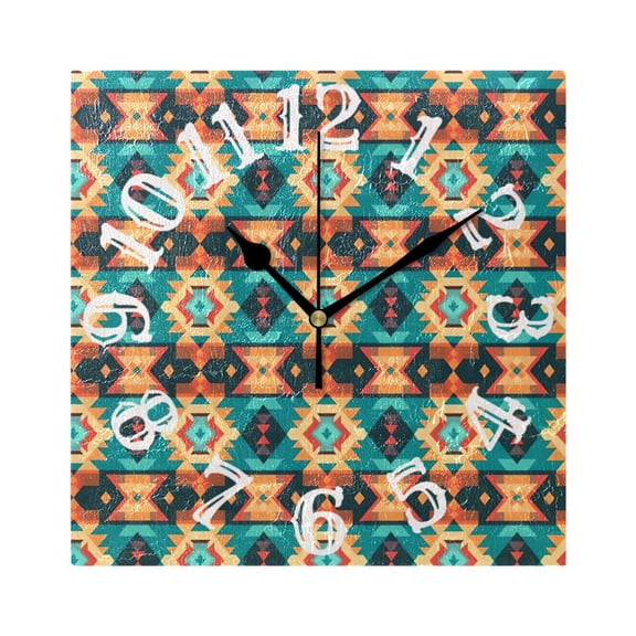 Rustic Pattern Wall Clock Square Silent Non Ticking Battery Operated Clock for Home Bathroom Kitchen Bedroom Living Room
