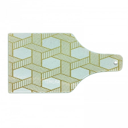 

Geometric Cutting Board Entangled Stripes with Diagonal Lines Forming Hexagonal Shapes Contemporary Tempered Glass Cutting and Serving Board Wine Bottle Shape Yellow and White by Ambesonne