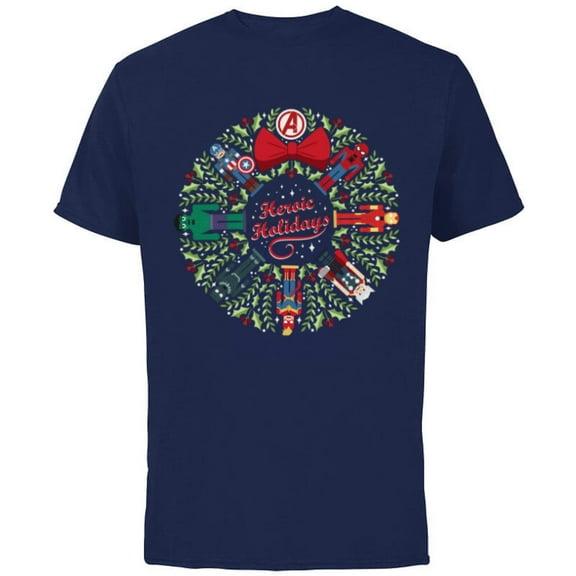Marvel Christmas Avengers Nutcrackers Wreath Heroic Holidays - Short Sleeve Cotton T-Shirt for Adults - Customized-Navy