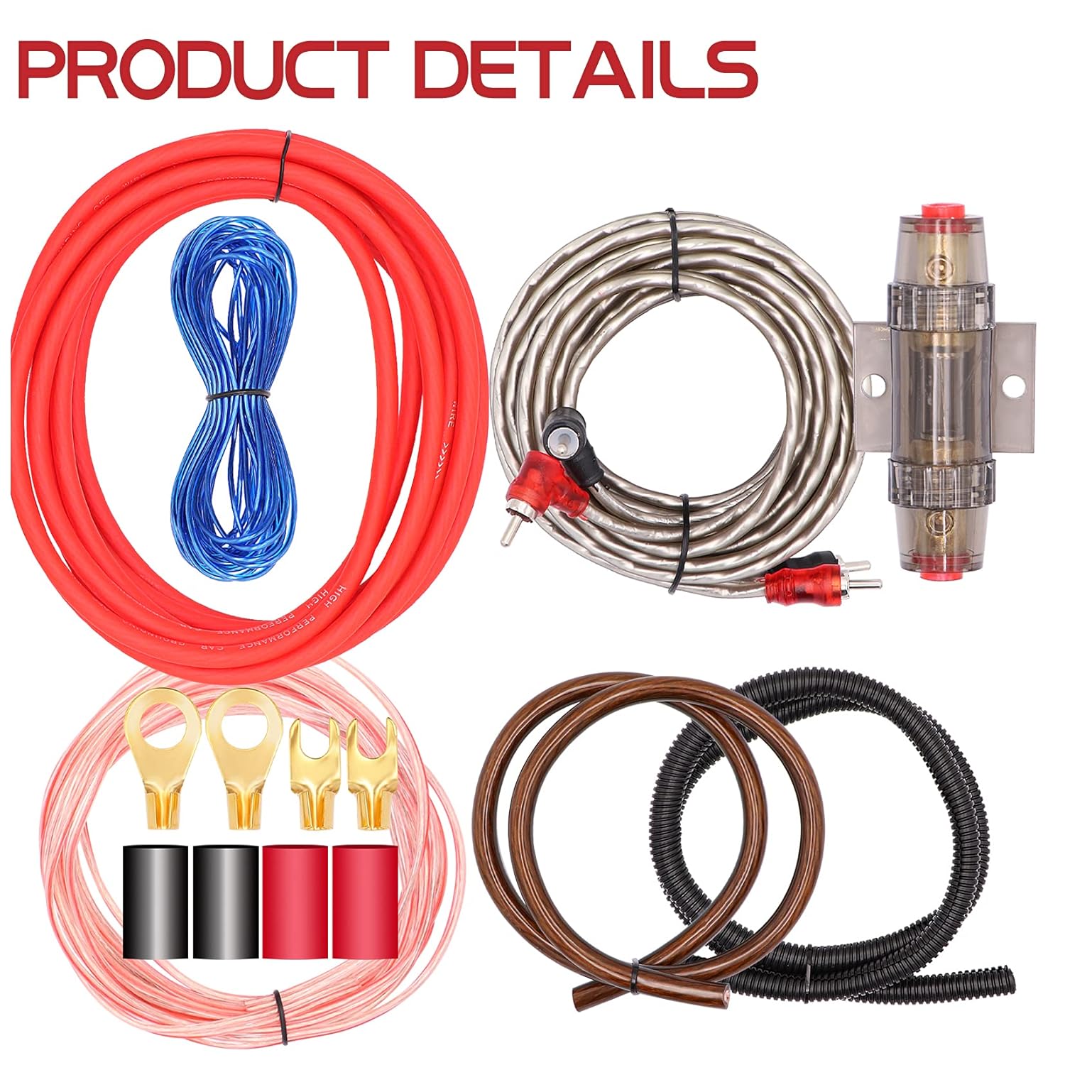 4 Gauge Audio Amplifier Installation Wiring Systems KIT,Make Connections and Brings Power to Your Radio,Subwoofers and Speakers