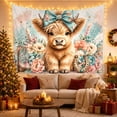 thumbnail image 3 of Young Highland Cow With Blue Floral Bow and Western Decor Cozy Farmhouse for Animal Lovers Western Wall Art Decor Birthday Gift Tapestry Wall Hanging for Bedroom and Living Room, 3 of 7