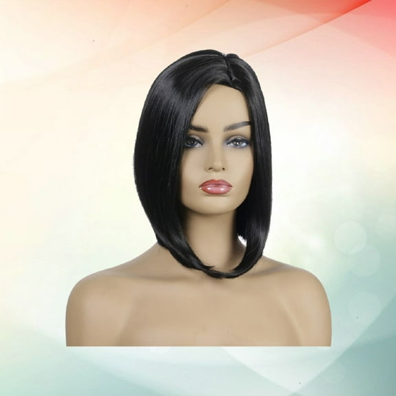 LULULION Fashion Woman Hair Cover Black Short Straight Wig Realistic Human Hair Feel