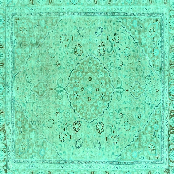 Ahgly Company Indoor Square Abstract Turquoise Blue Modern Area Rugs, 8' Square