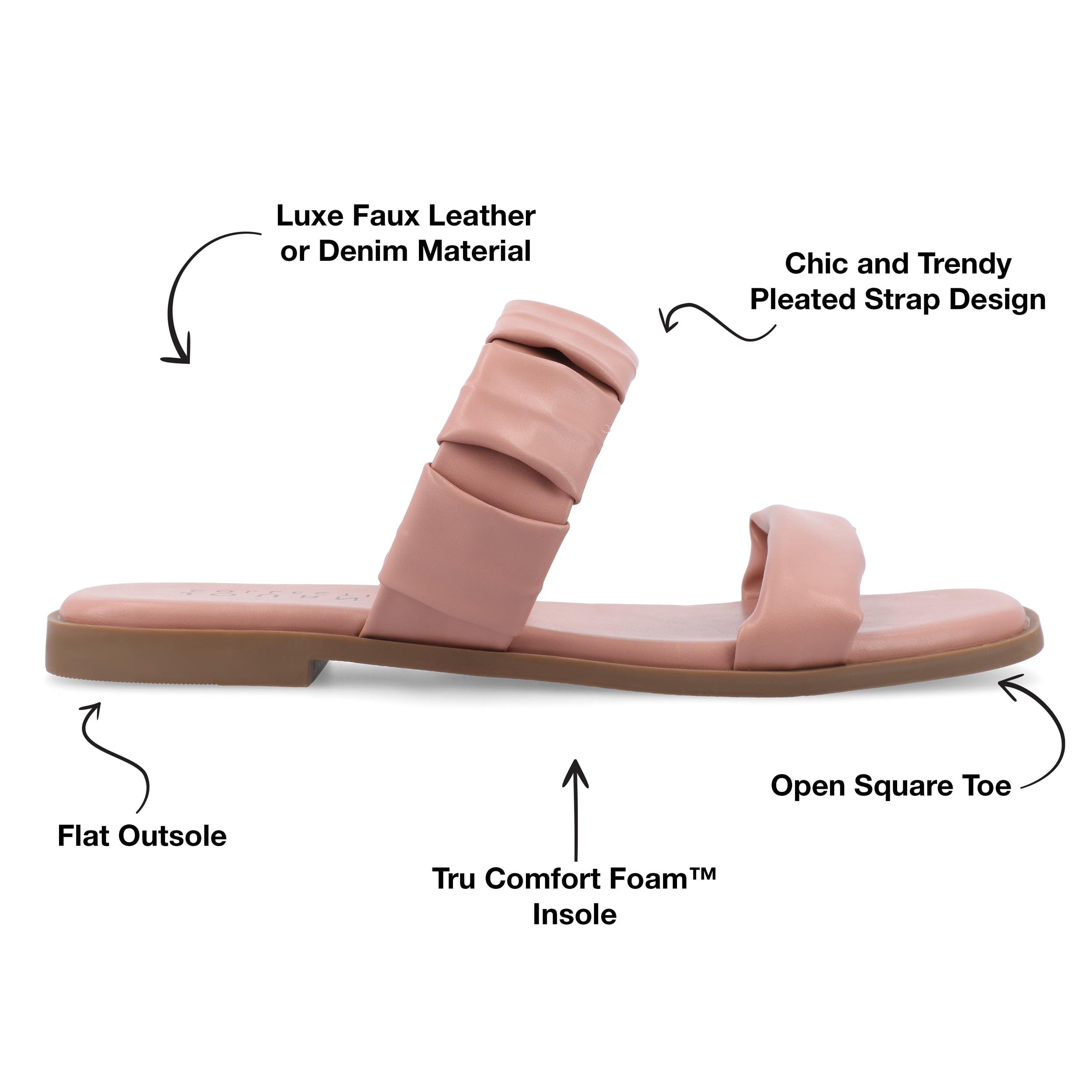 Journee Womens Pegie Slip On Faux Leather Flat Sandals