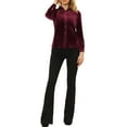 thumbnail image 2 of INSPIRE CHIC Women's Point Collar Long Sleeve Button Velvet Shirt Wine Red XS, 2 of 5