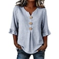 thumbnail image 2 of Women's Striped V Neck Blouse 3/4 Sleeve Cuff Button Down Top Casual Loose Fit Shirt for Daily Wear &, 2 of 4