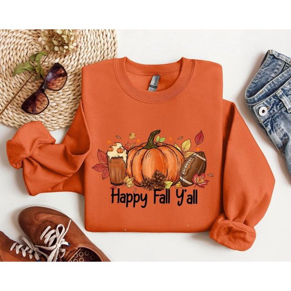 Happy Fall Yall Sweatshirt, Fall Pumpkin Sweatshirt, Thanksgiving Sweatshirt, Women Fall Crewneck, Cute Thanksgiving Gift, Autumn Sweatshirt TH050638